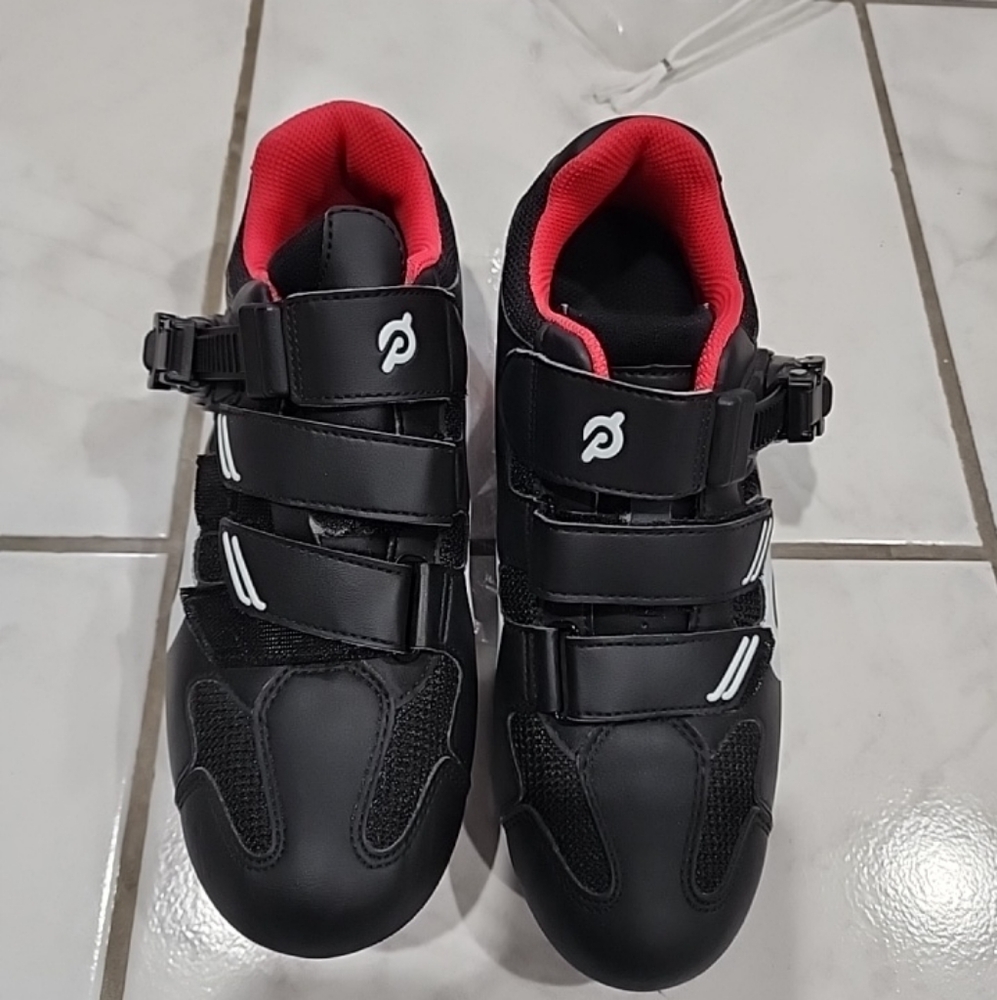 Peloton Black and Red Athletic Cycling Shoes with Velcro Strap Size 40
